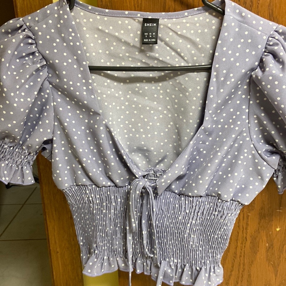 Purple polka dot top